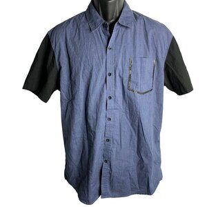 Westy Two Tone Button Up Shirt XL Blue Black Short Sleeves Pocket Collared